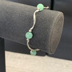 My Fun Colors Green Aventurine Wavy Silver Tone Stretch Bracelet 1222 5136